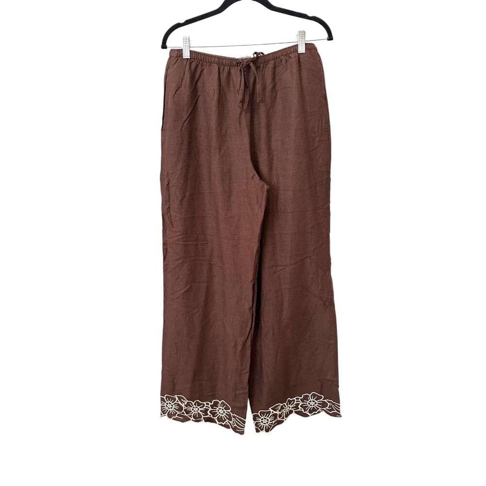 ABERCROMBIE & FITCH Gemma Linen Blend Wide Leg Pant Brown Medium NWOT - Picture 2 of 5